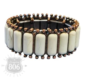 Rectangle Stone Stretch Bracelet in Copper & White