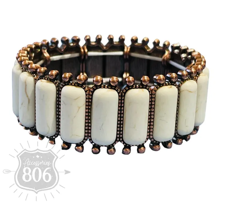 Rectangle Stone Stretch Bracelet in Copper & White