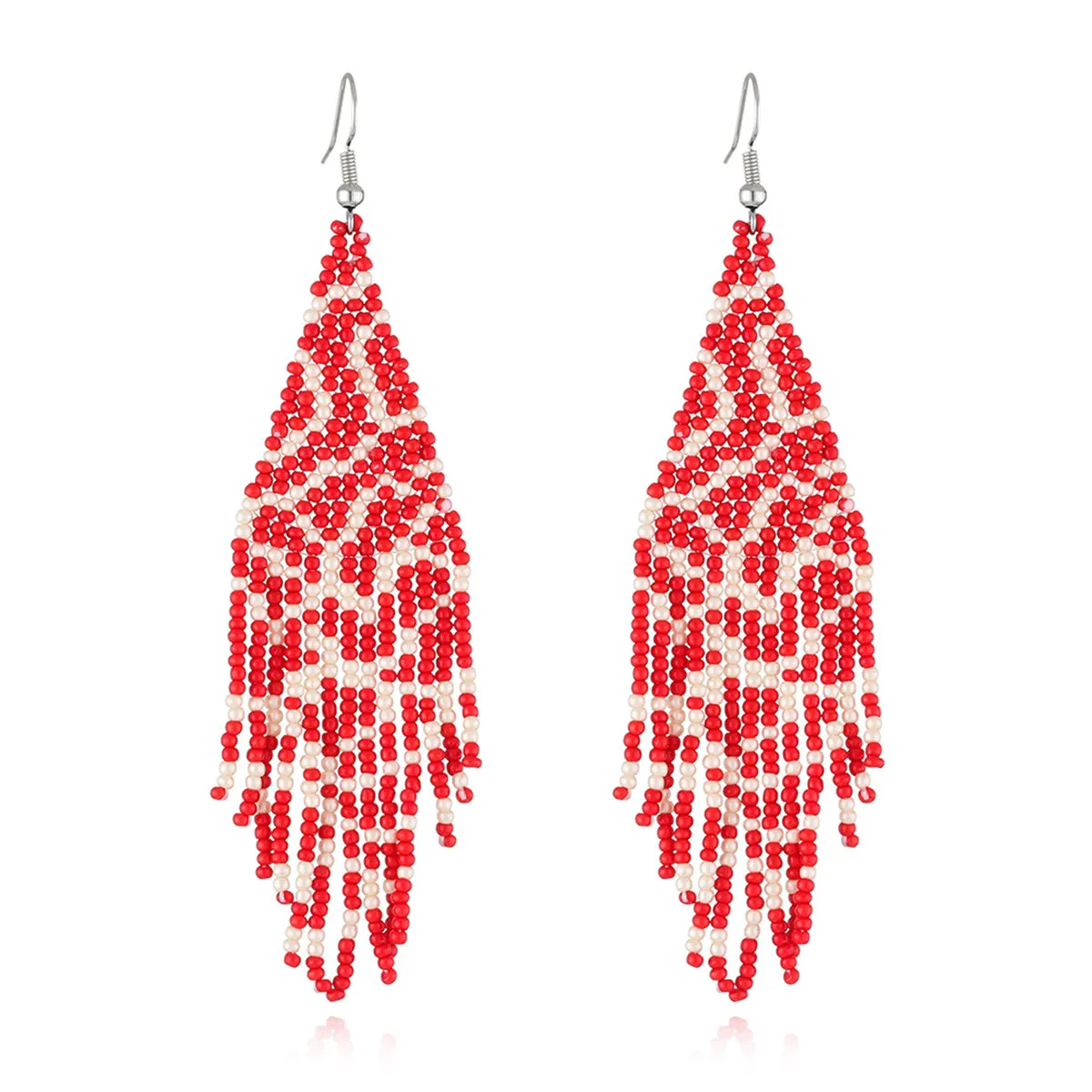 Red Howlite & Silver-Plated Bead Tassel Drop Earrings