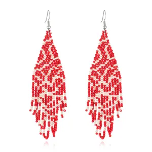 Red Howlite & Silver-Plated Bead Tassel Drop Earrings