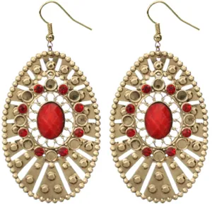 Red Large Round Studded Dangle Earrings