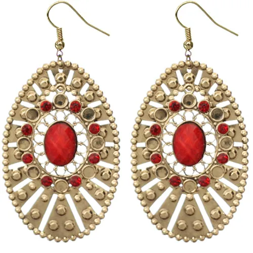 Red Large Round Studded Dangle Earrings