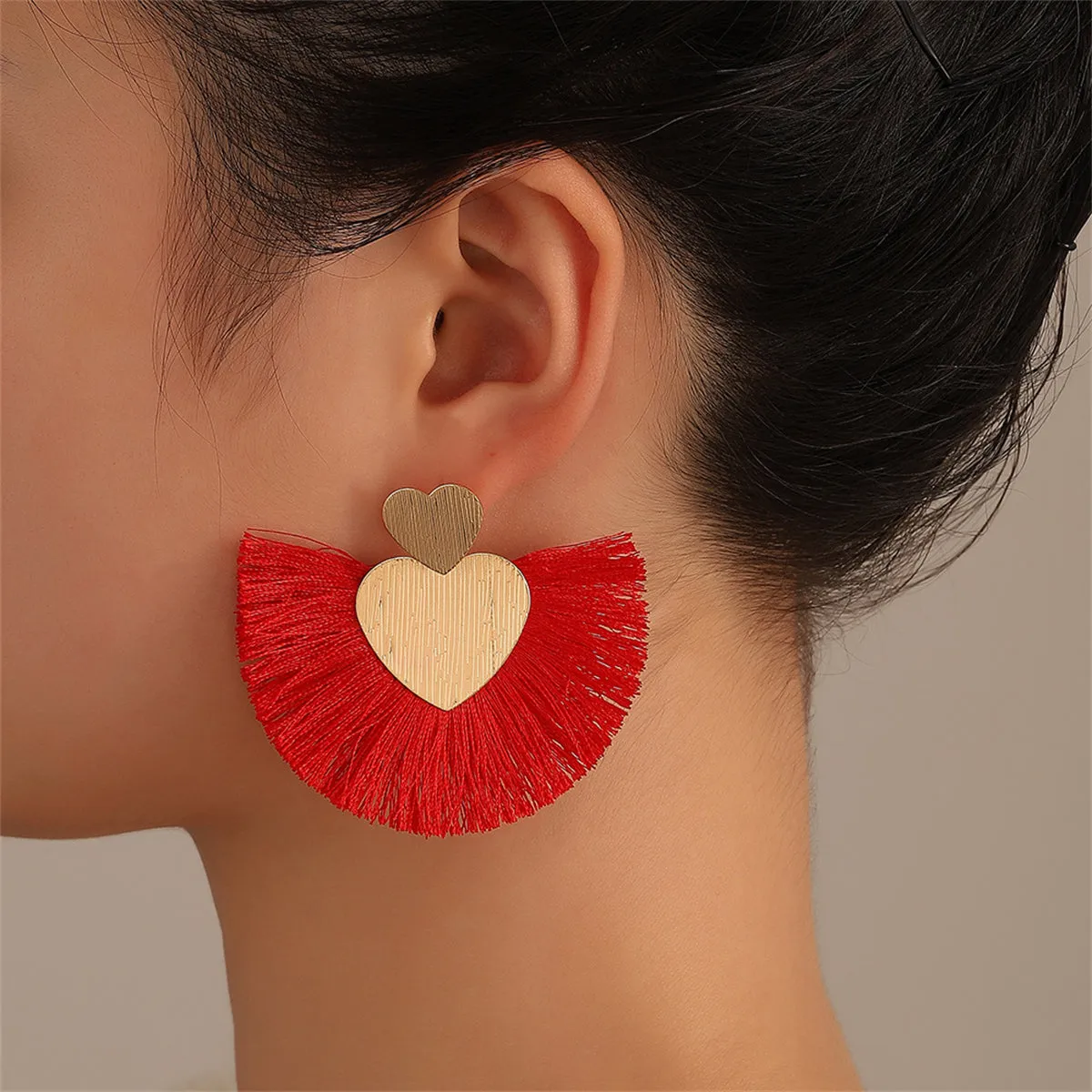 Red Polyster & 18K Gold-Plated Textured Heart Fan Drop Earrings