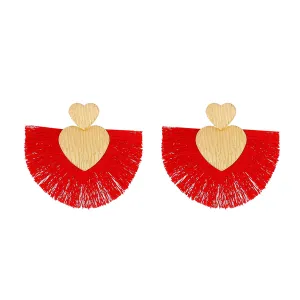 Red Polyster & 18K Gold-Plated Textured Heart Fan Drop Earrings