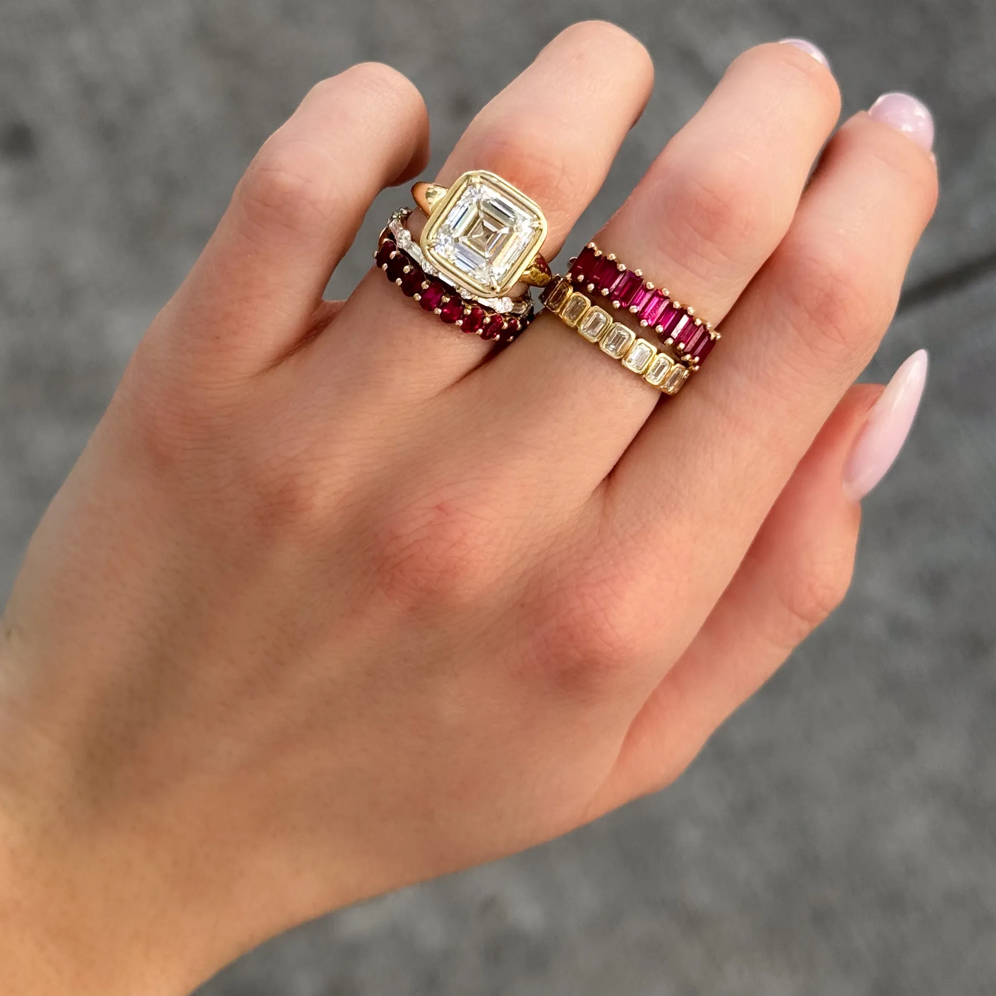 Red Ruby Baguette Wedding Band
