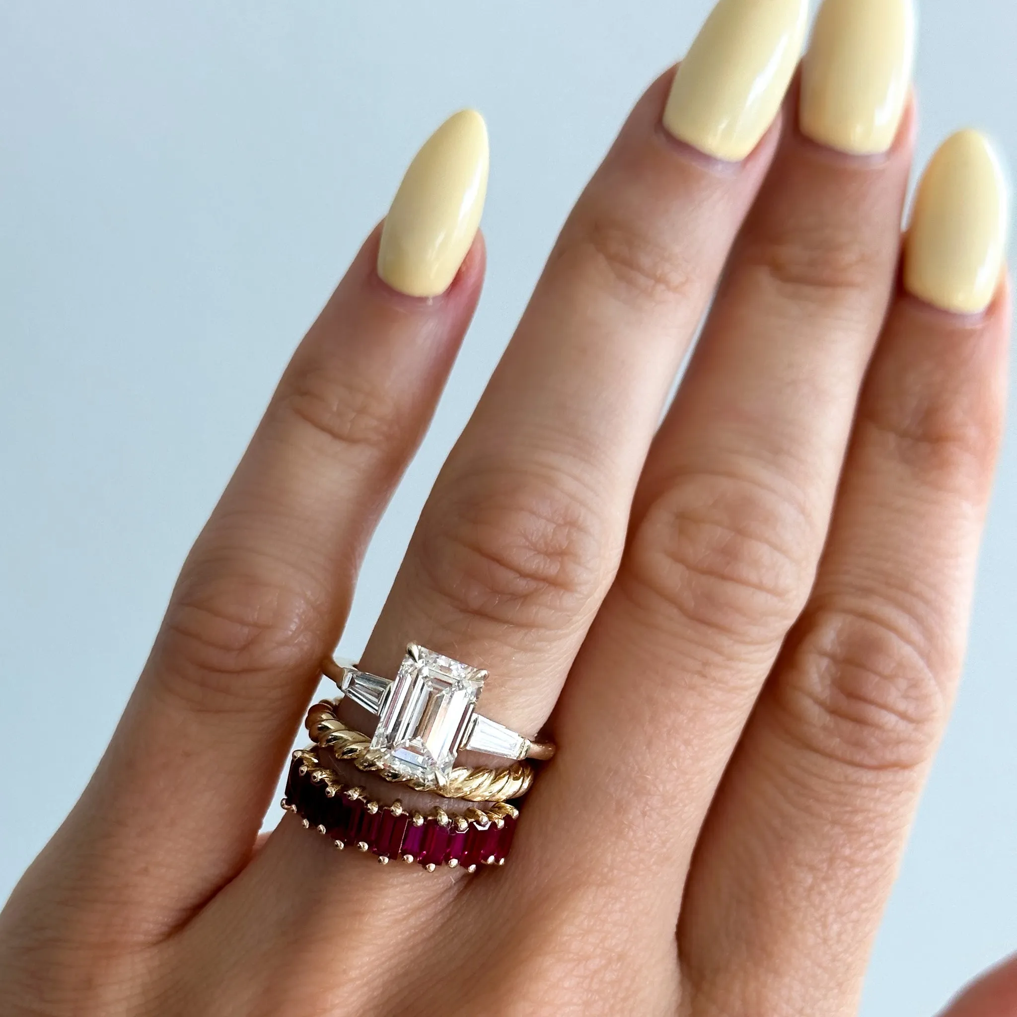 Red Ruby Baguette Wedding Band