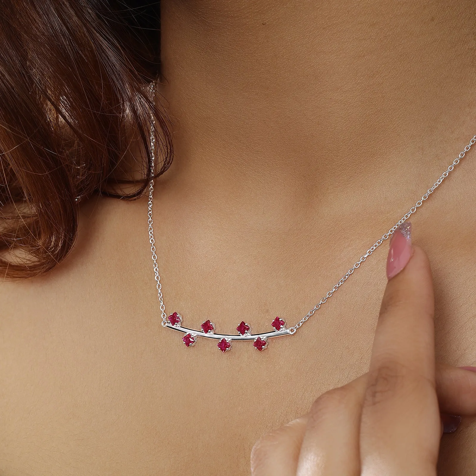 Red Ruby Necklace For Women - 925 Sterling Silver Rhodium plated