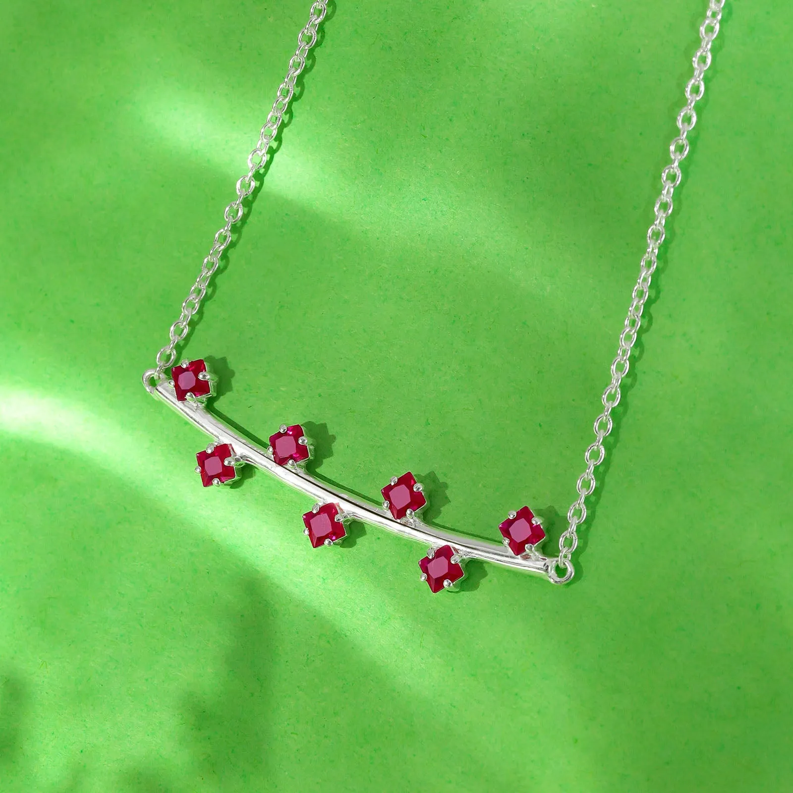 Red Ruby Necklace For Women - 925 Sterling Silver Rhodium plated