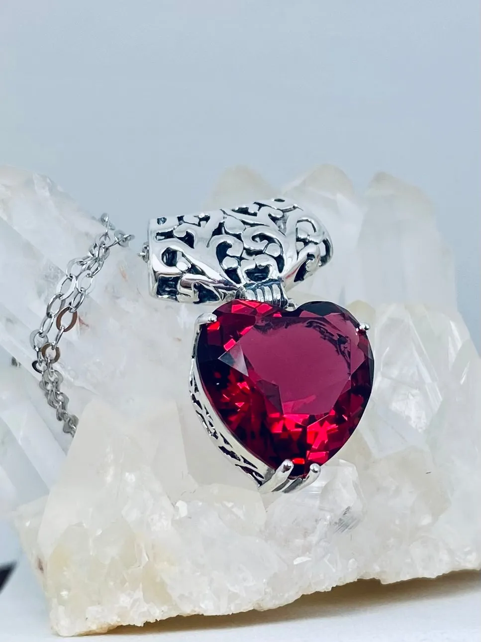 Red Ruby Pendant, Heart Gem, Art Nouveau Necklace #P38