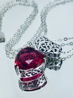 Red Ruby Pendant, Heart Gem, Art Nouveau Necklace #P38