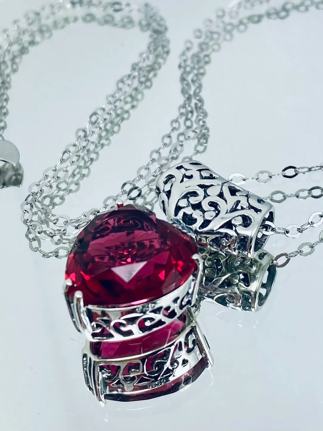 Red Ruby Pendant, Heart Gem, Art Nouveau Necklace #P38