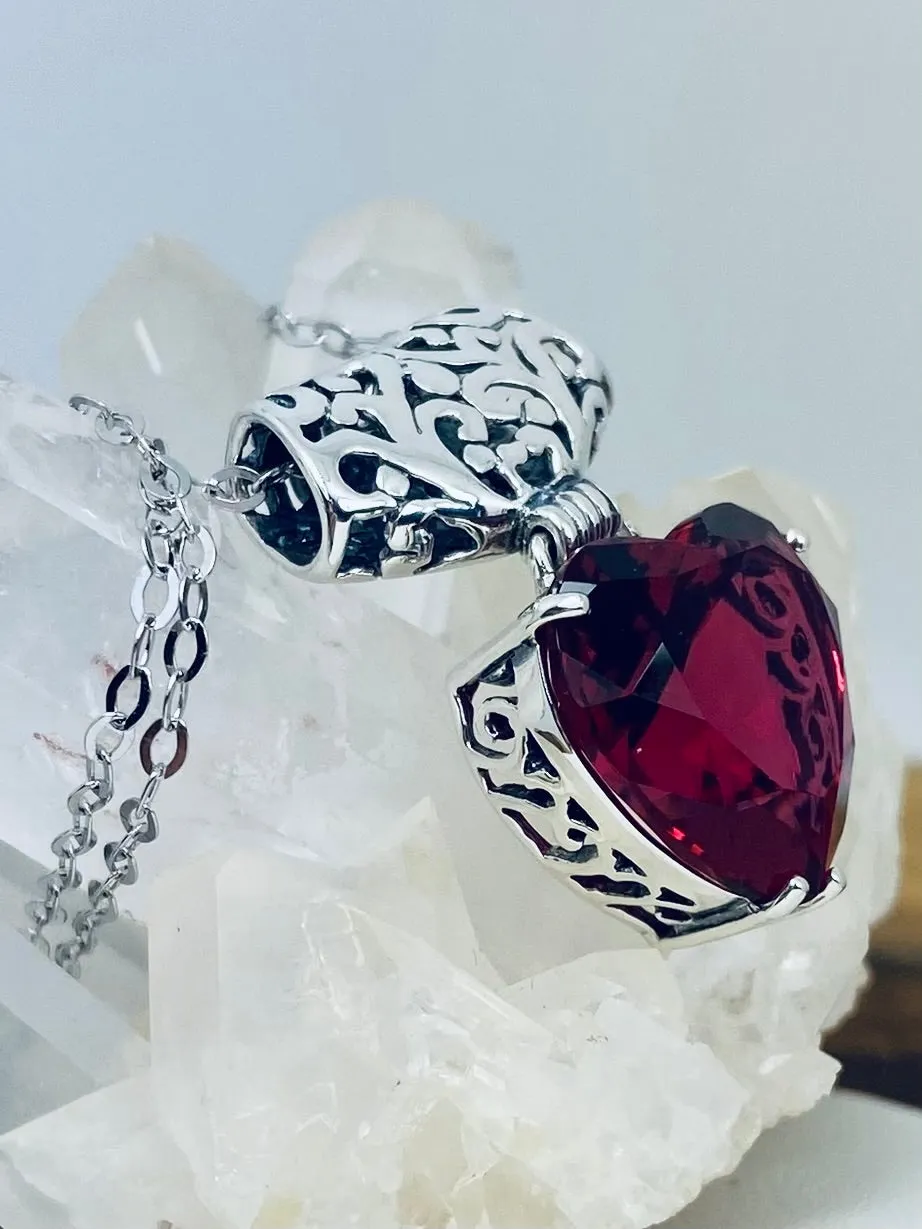 Red Ruby Pendant, Heart Gem, Art Nouveau Necklace #P38
