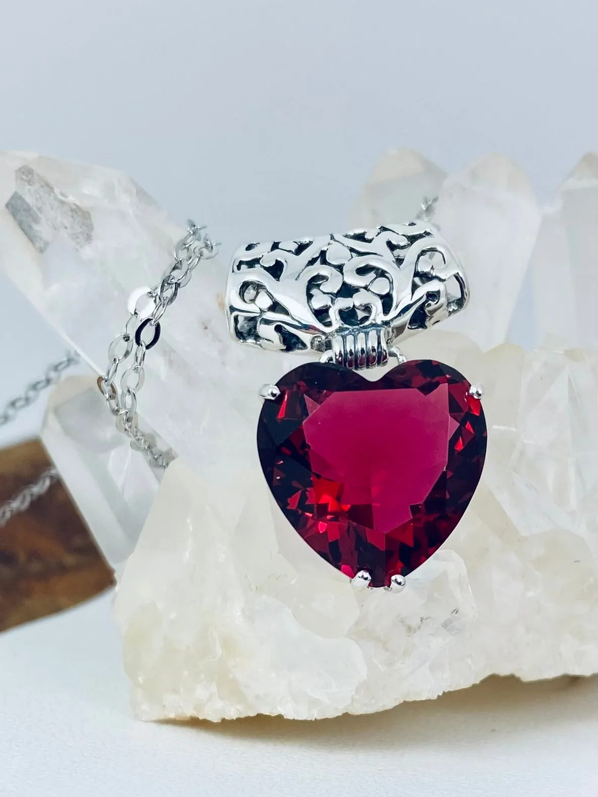 Red Ruby Pendant, Heart Gem, Art Nouveau Necklace #P38