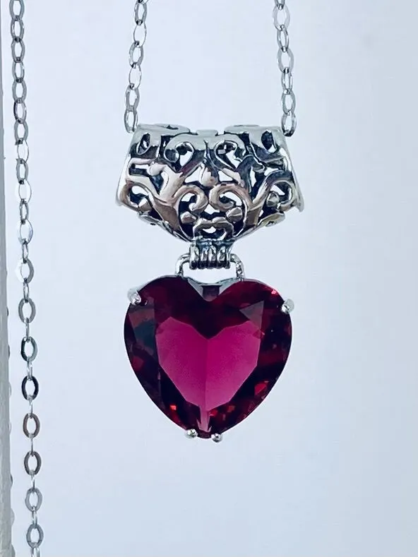 Red Ruby Pendant, Heart Gem, Art Nouveau Necklace #P38