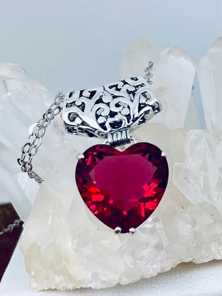 Red Ruby Pendant, Heart Gem, Art Nouveau Necklace #P38