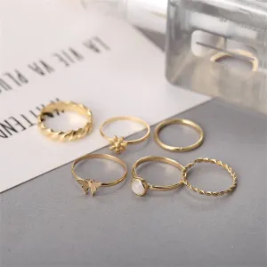 Resin & 18K Gold-Plated Butterfly Floral Ring Set