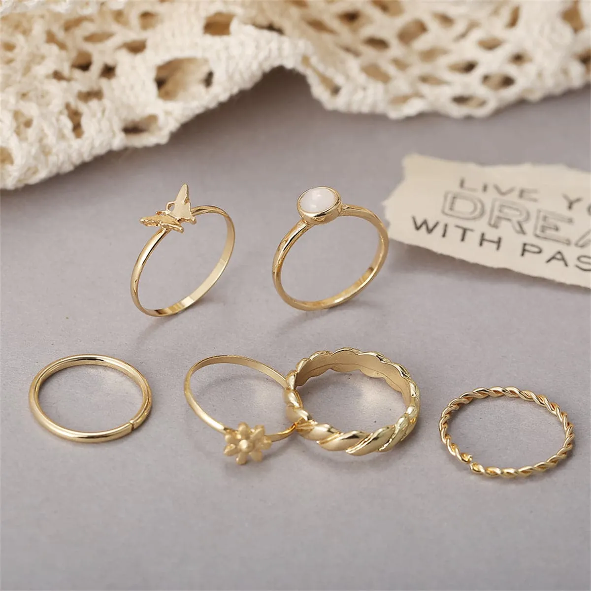 Resin & 18K Gold-Plated Butterfly Floral Ring Set