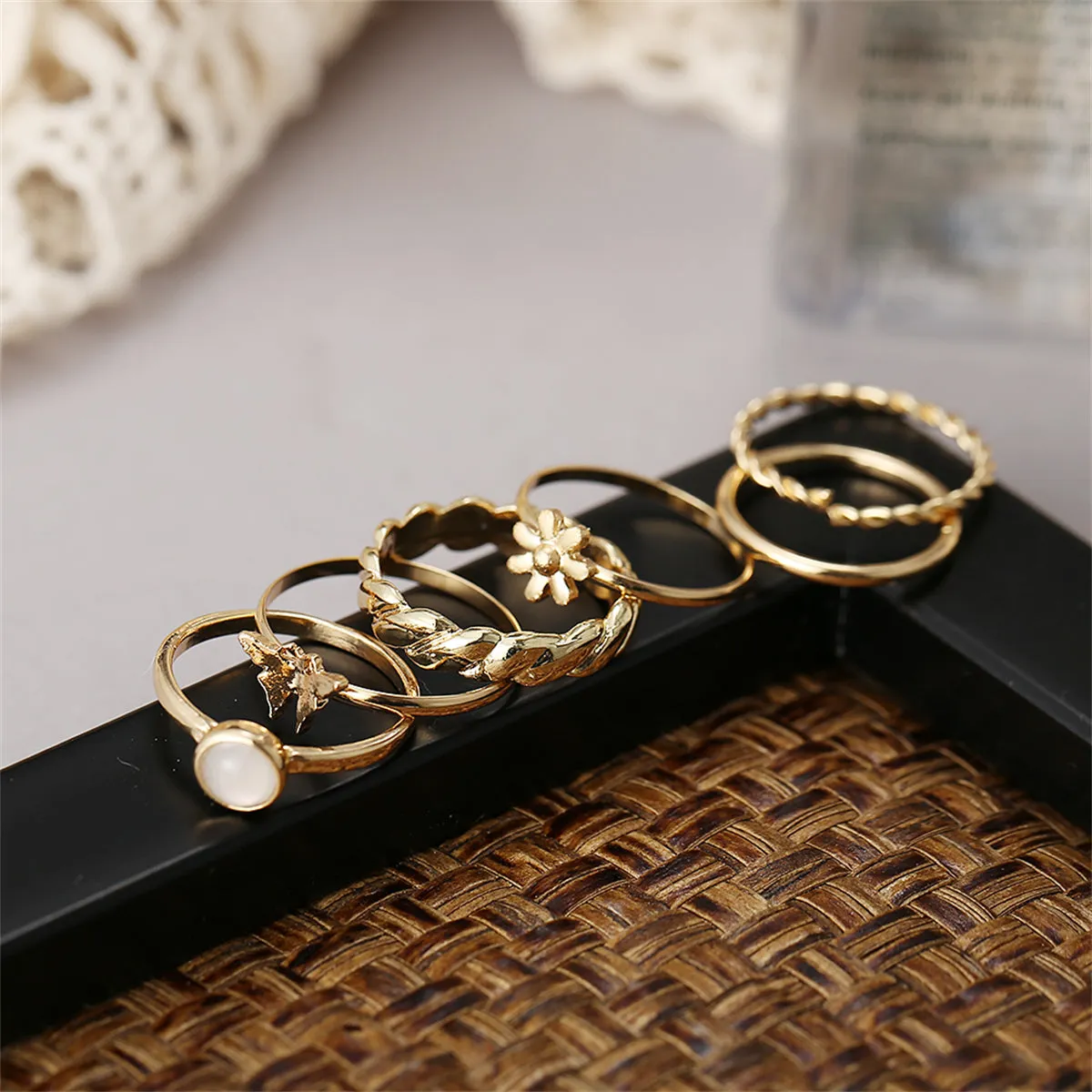 Resin & 18K Gold-Plated Butterfly Floral Ring Set