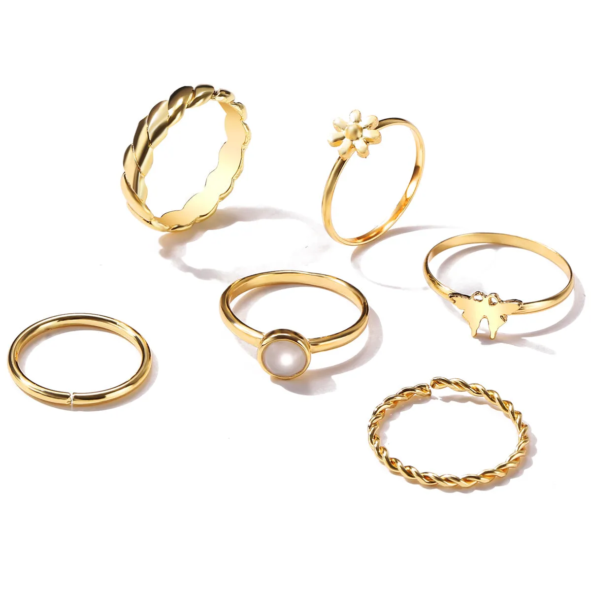 Resin & 18K Gold-Plated Butterfly Floral Ring Set