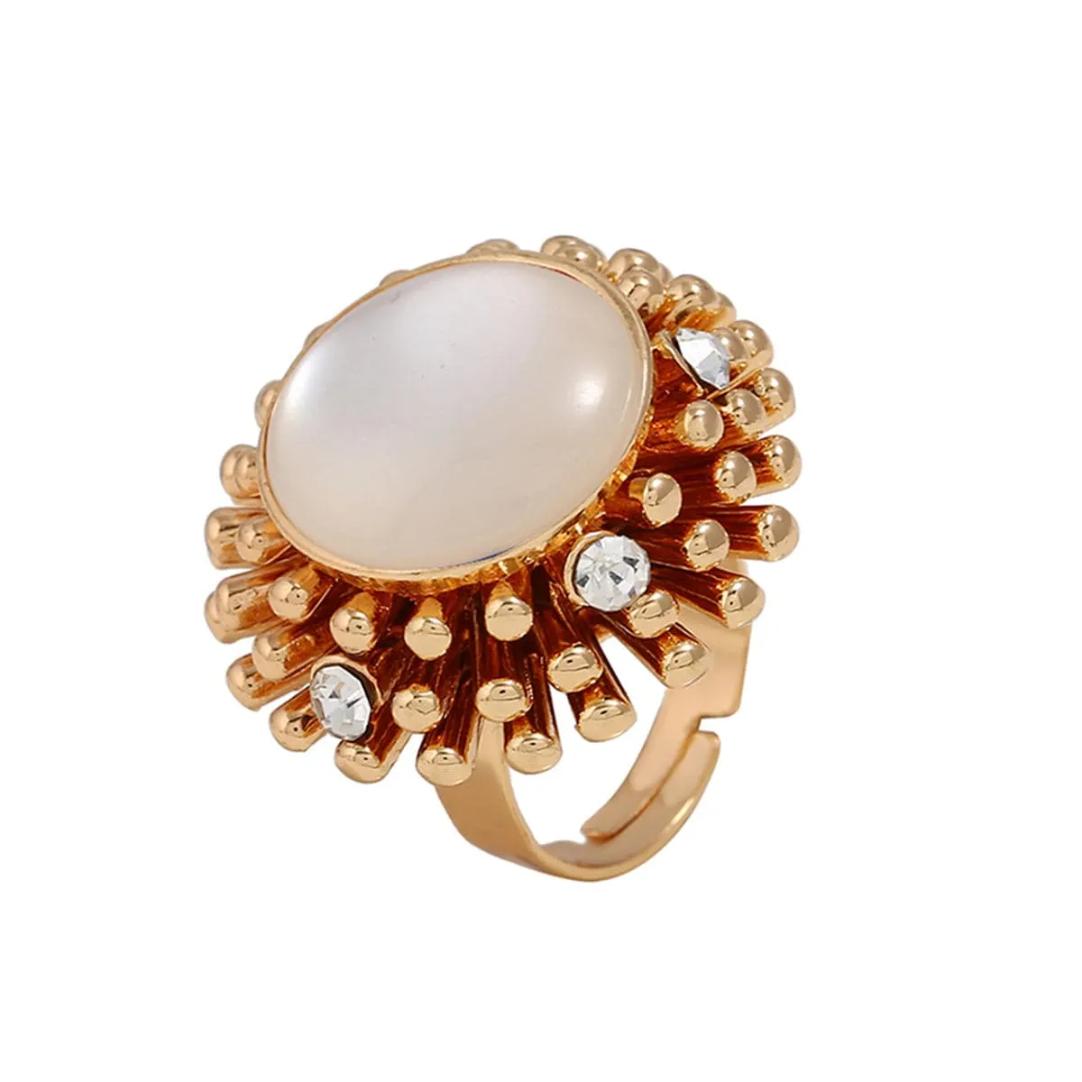 Resin & Cubic Zirconia 18k Gold-Plated Flower Ring