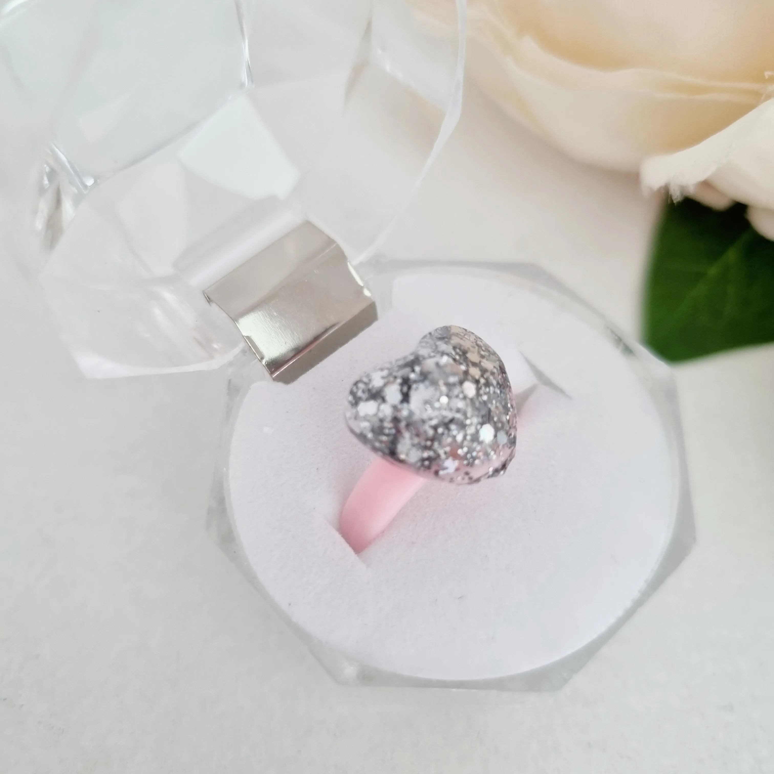 Resin ring- silver heart