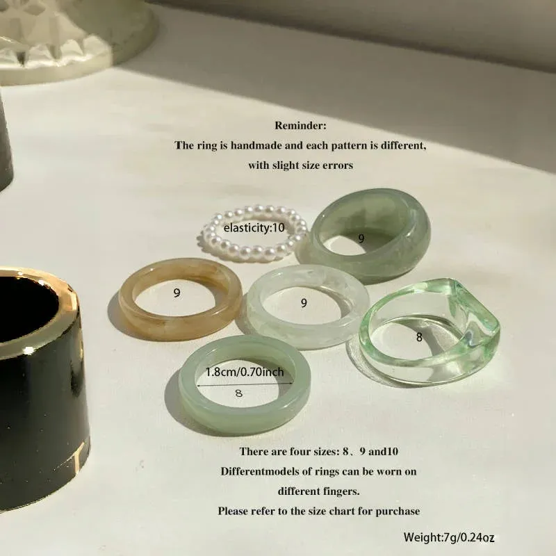 Retro Green Resin Ring Set (6pcs)