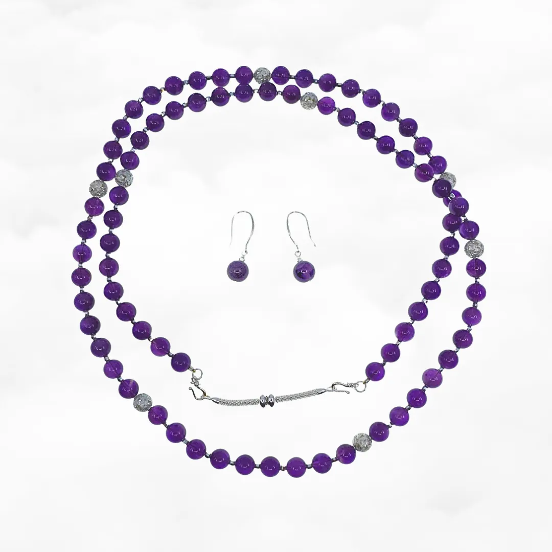 Return to Origin Multi-style Amethyst Beaded Necklace and Earrings Set