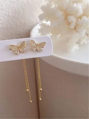 Rhinestone Butterfly Tassel Earrings