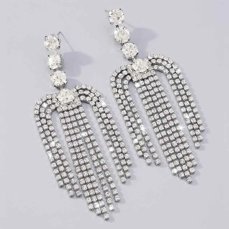 Rhinestone Tassel Design Earrings