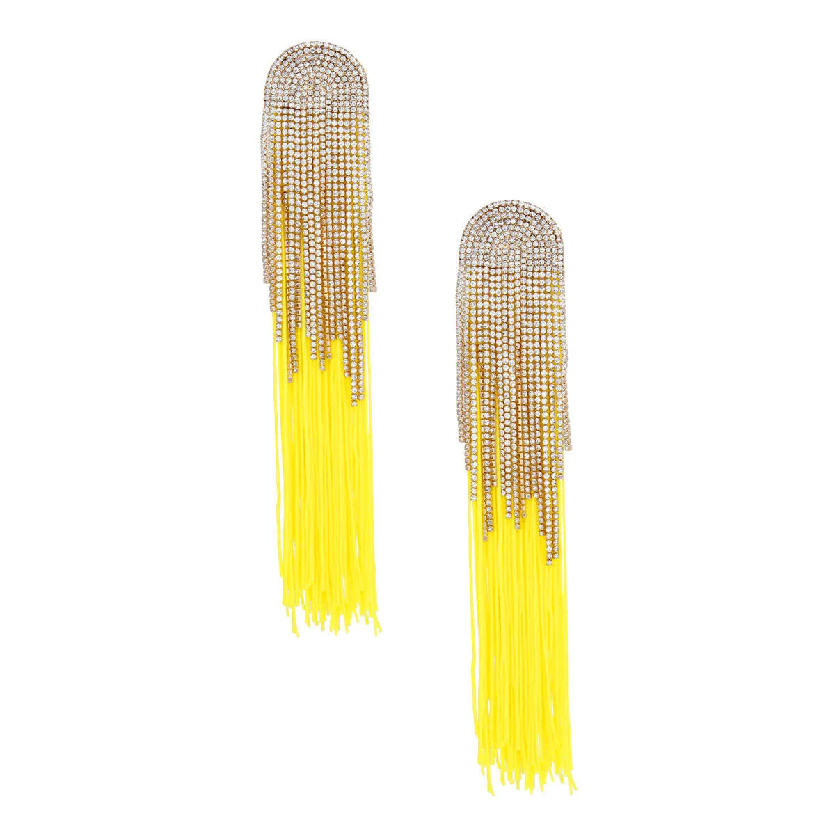 Rhinestone Tassel Earrings: Long Yellow Dangle Fashion Jewelry