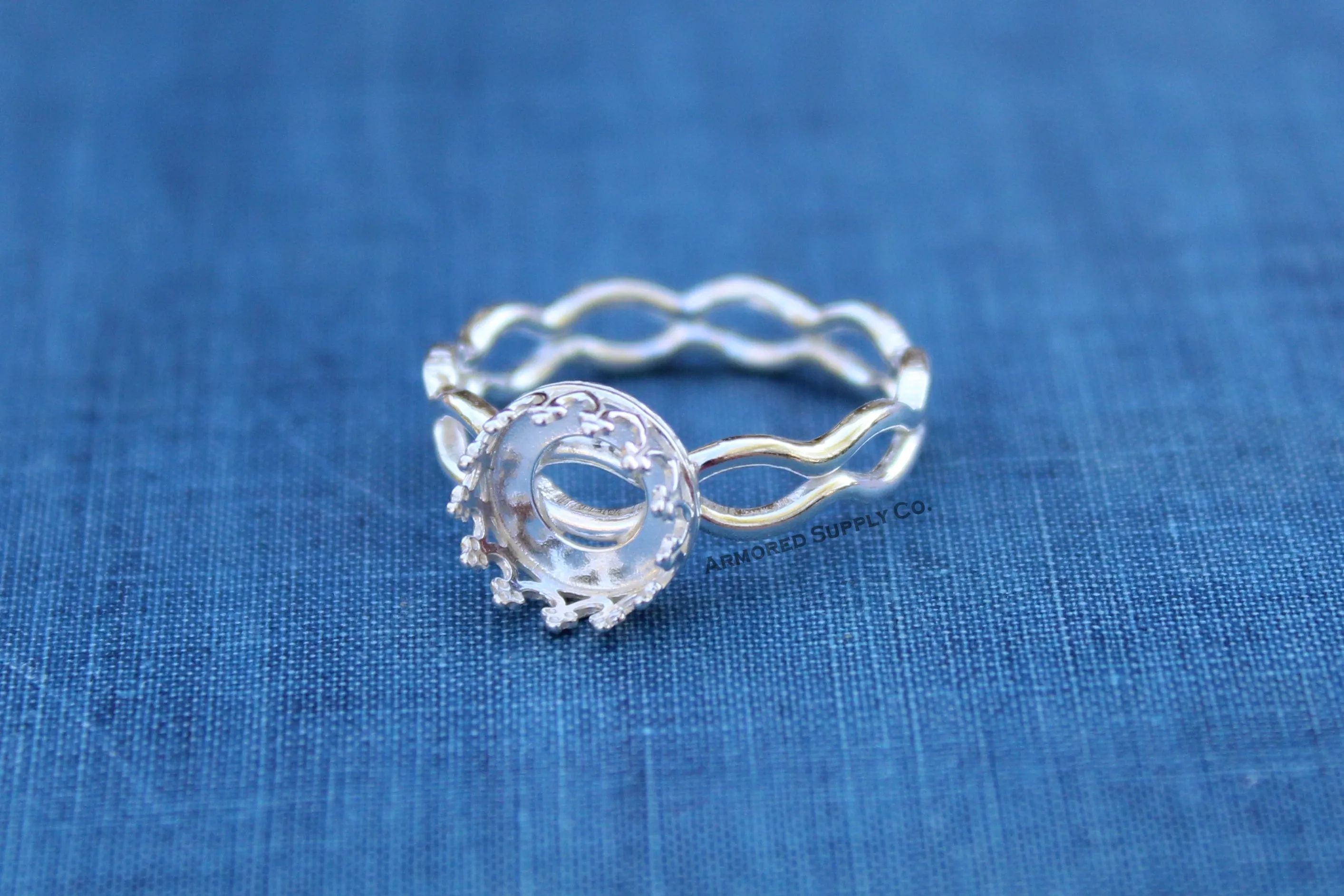 Ripple Ring Crown Round Bezel Cup Ring blank setting