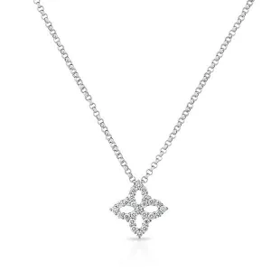 Roberto Coin 18k White Gold Princess Flower Diamond Drop Necklace – 8882348AW18X