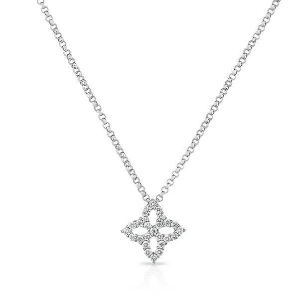 Roberto Coin 18k White Gold Princess Flower Diamond Drop Necklace – 8882348AW18X