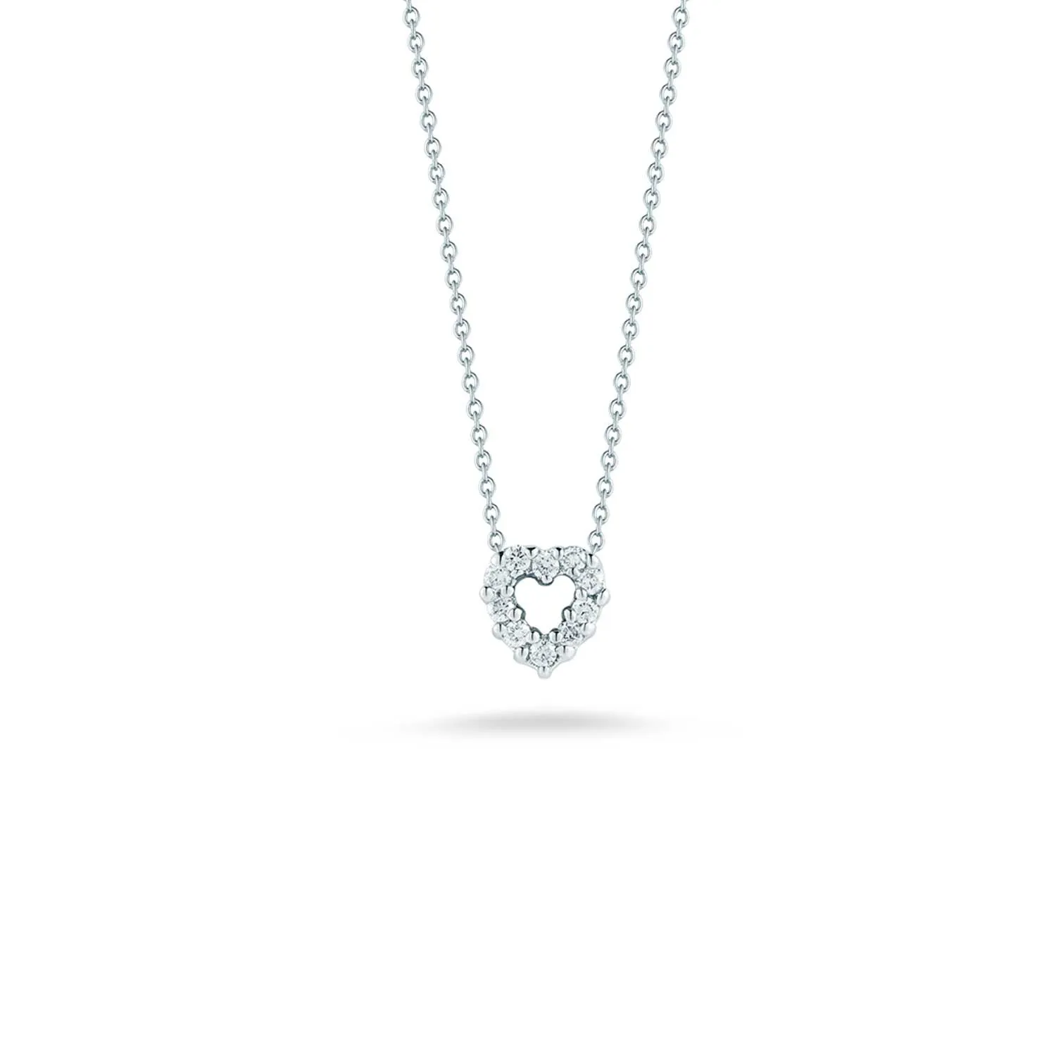 Roberto Coin 18k White Gold Tiny Treasures Diamond Open Heart Pendant Necklace – 001616AWCHX0