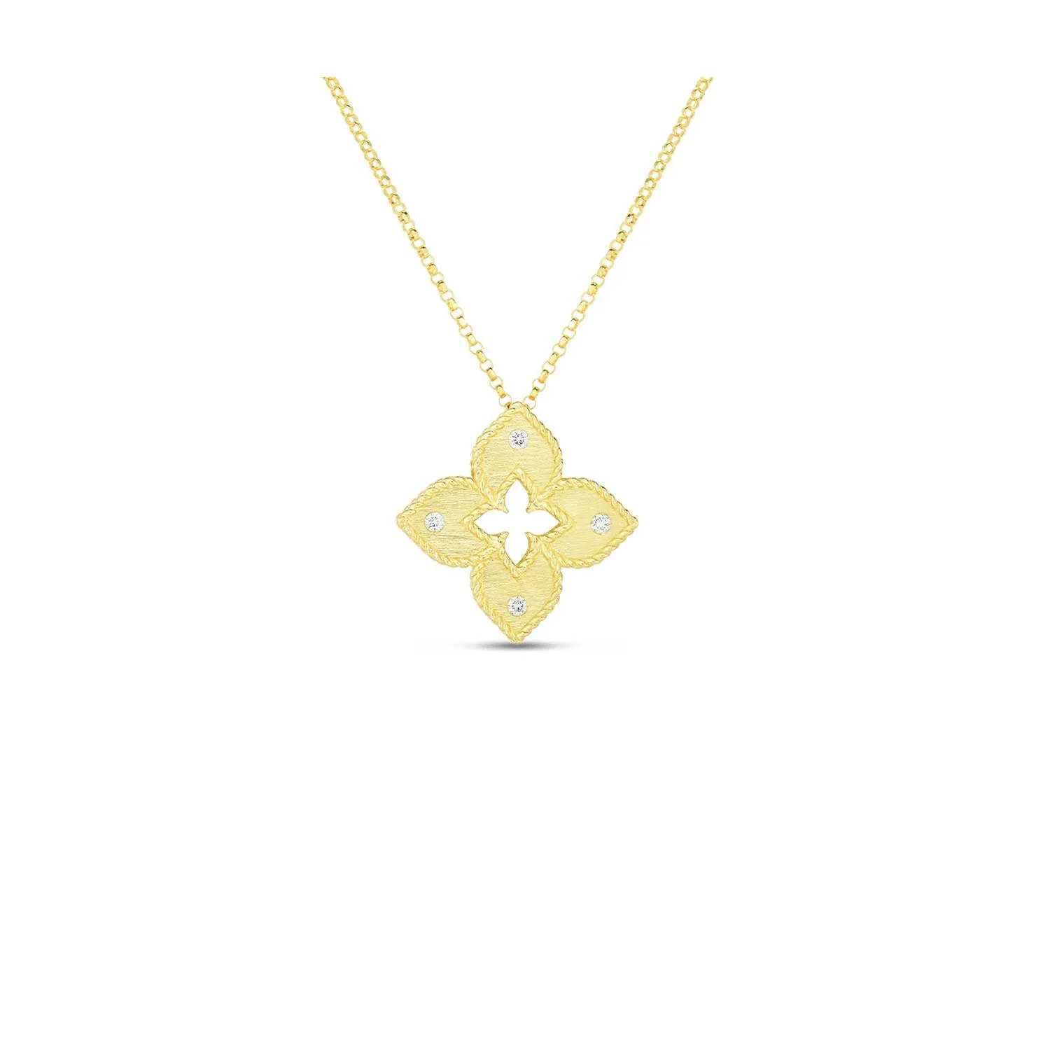 Roberto Coin 18k Yellow Gold Petite Venetian Princess Diamond Flower Pendant Necklace – 7772824AYCHX