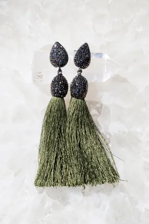 Rocco Khaki Tassel Earrings