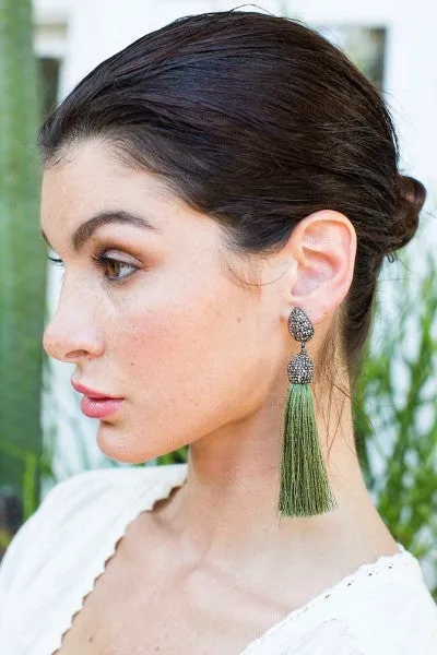 Rocco Khaki Tassel Earrings