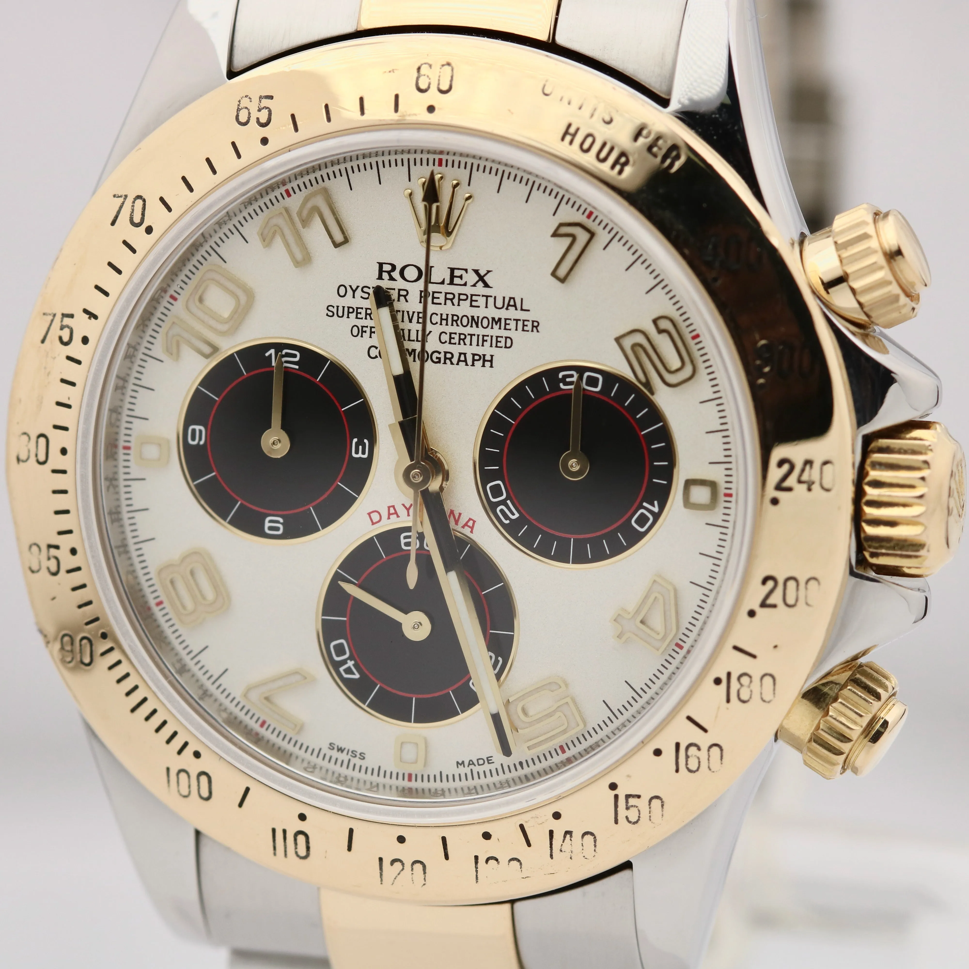 Rolex Daytona Two-Tone PANDA IVORY DIAL 40mm 18K Yellow Gold Steel 116523 Watch