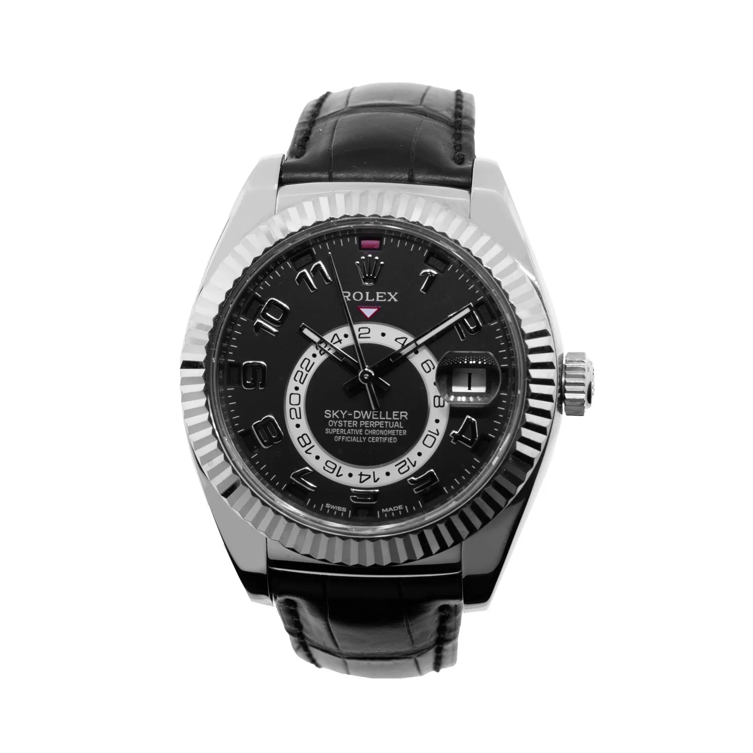 Rolex Sky-Dweller 42mm White Gold Black Arabic Dial & Fluted Bezel 326139