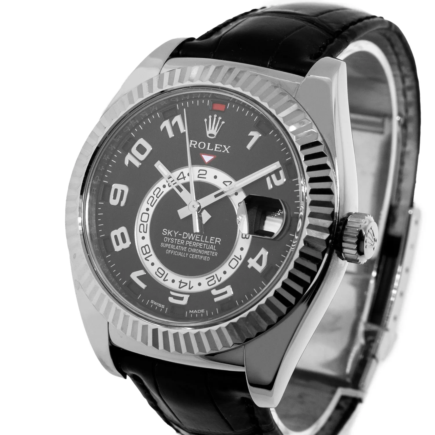 Rolex Sky-Dweller 42mm White Gold Black Arabic Dial & Fluted Bezel 326139