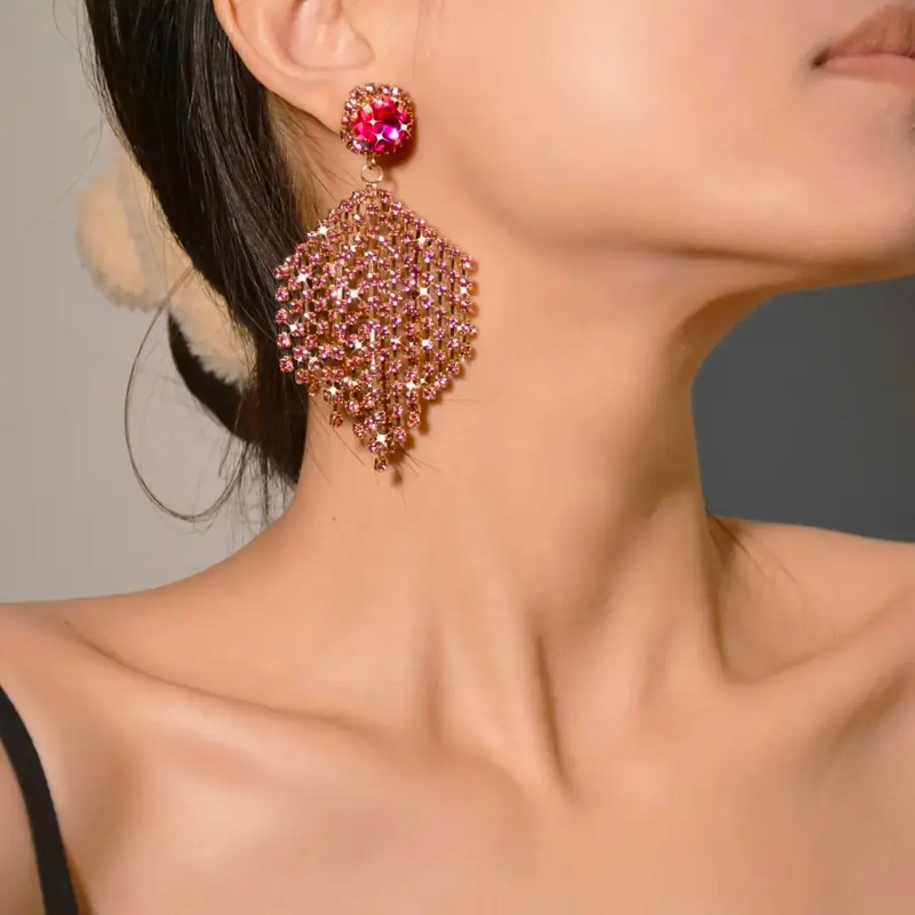 Rose Red Pink Gold Tassel Earrings