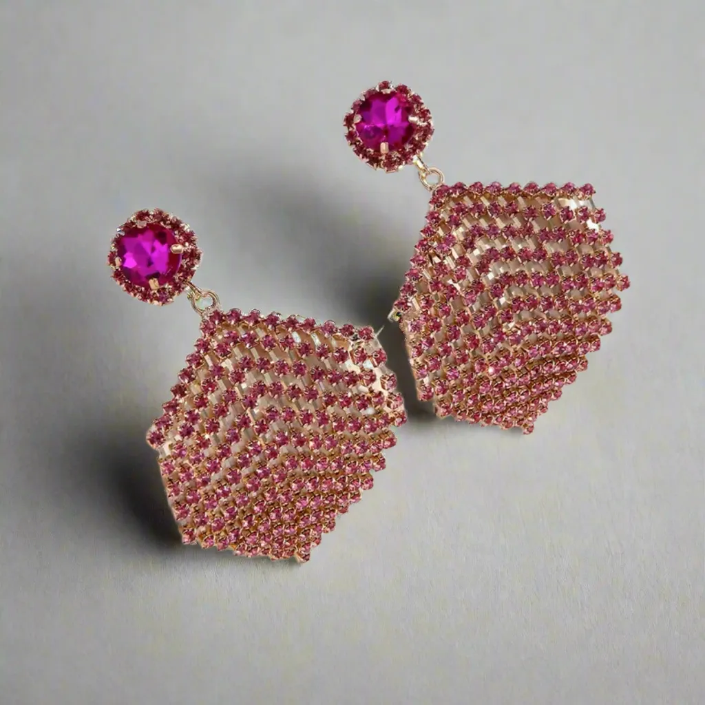 Rose Red Pink Gold Tassel Earrings