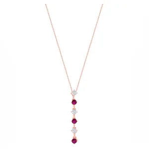Round CZ and Ruby Bar Necklace