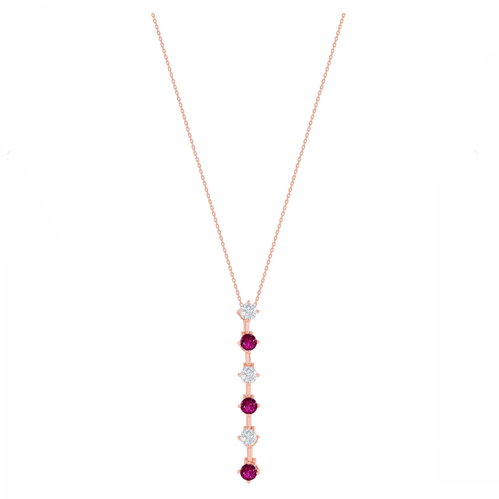 Round CZ and Ruby Bar Necklace