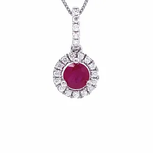 Round Ruby Pendant with Diamond Halo