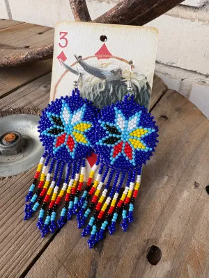 Royal Blue Star Bead Leather Earrings