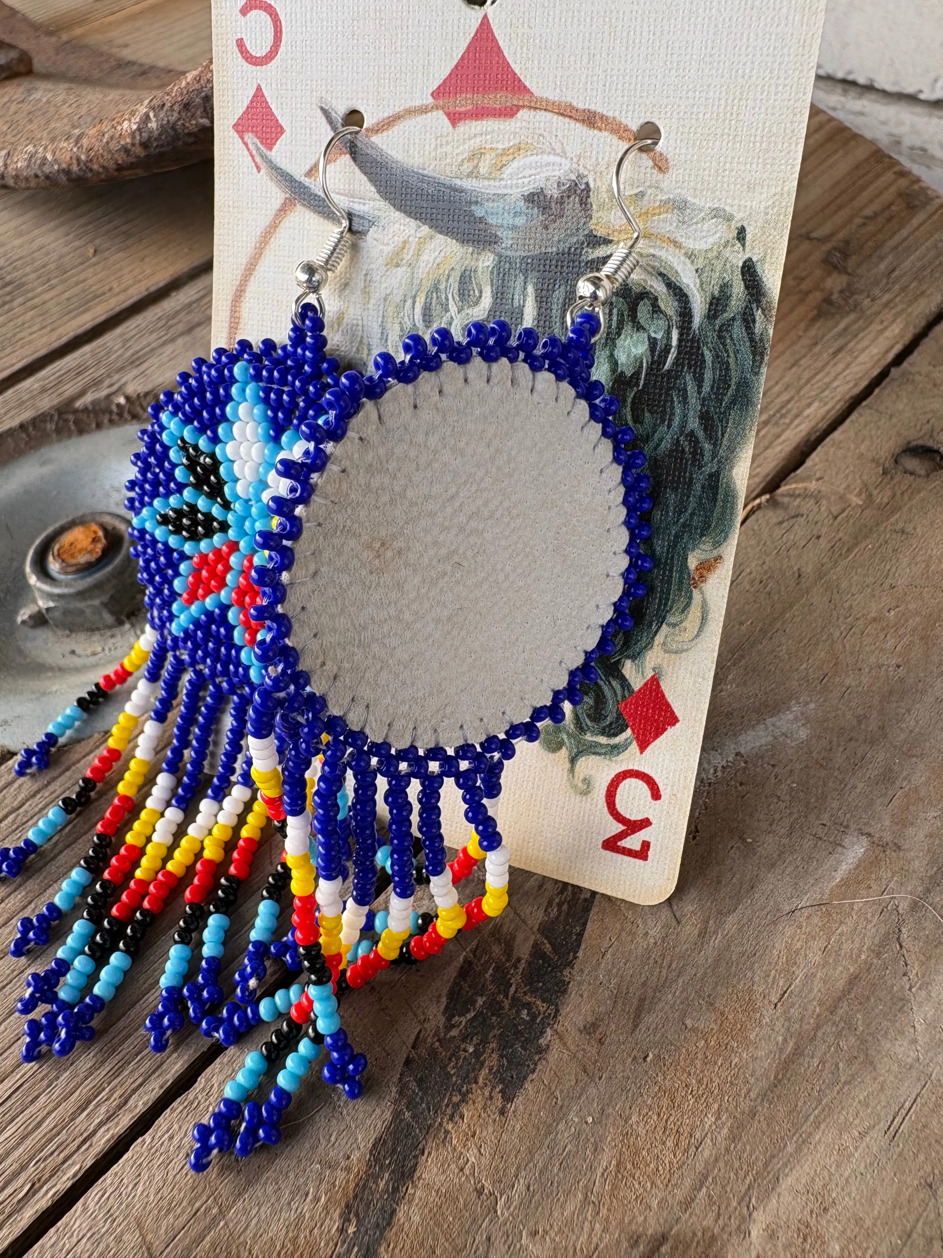 Royal Blue Star Bead Leather Earrings