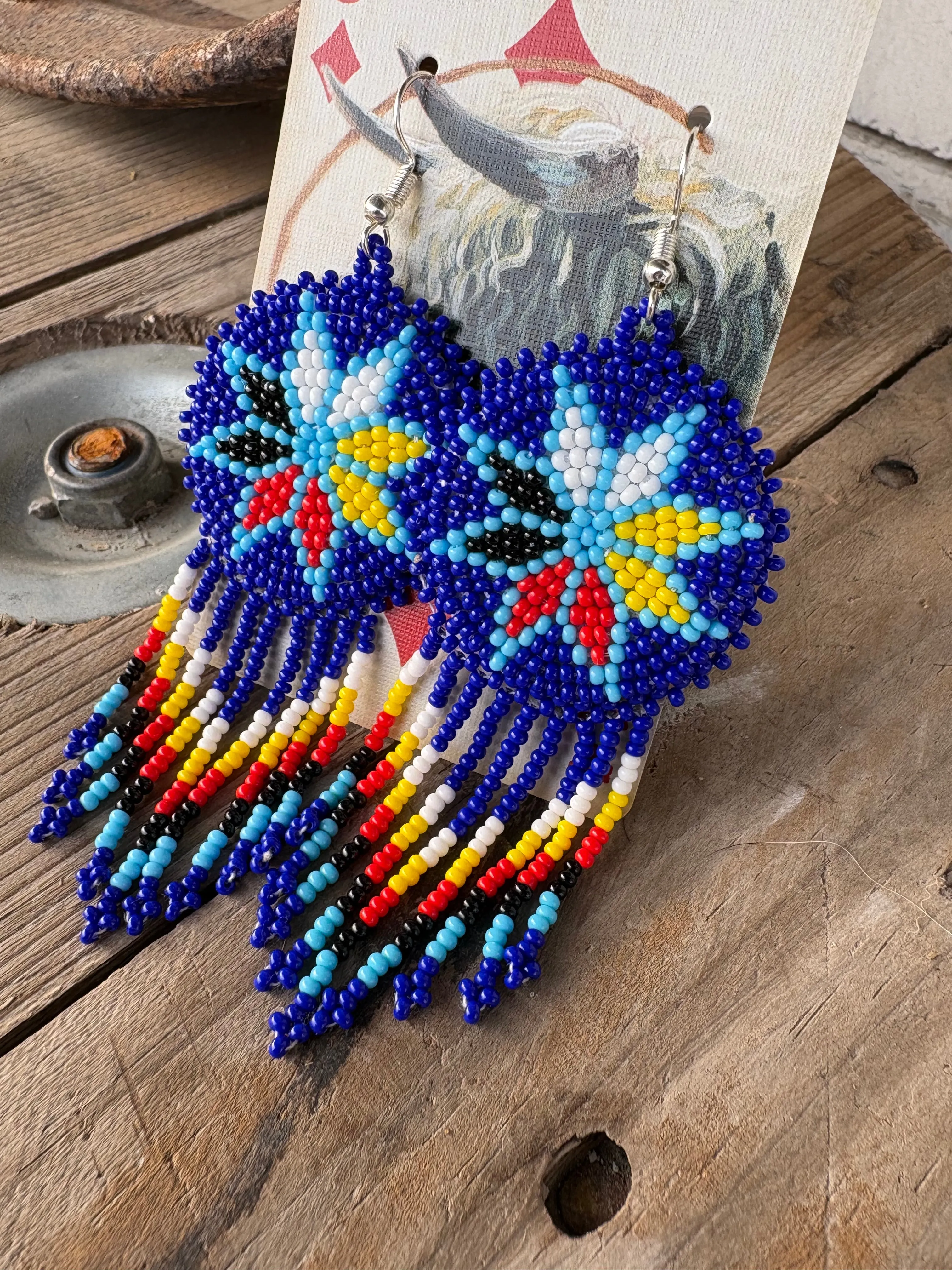 Royal Blue Star Bead Leather Earrings
