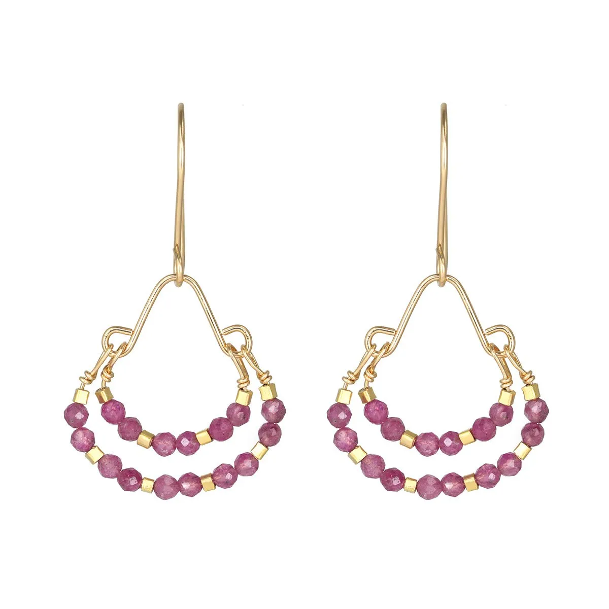 Ruby & Gold Vermeil Beaded Medium "Double Hoop" Earrings