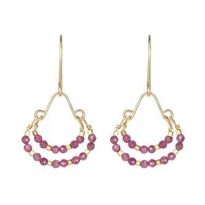 Ruby & Gold Vermeil Beaded Medium "Double Hoop" Earrings